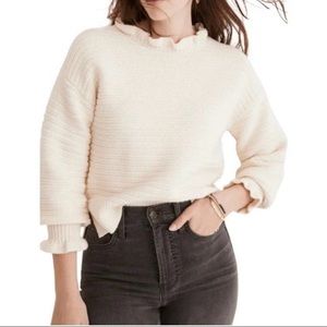 Madewell Women's Ruffle-Neck Pullover Sweater Merino Wool Blend Size XXSmall
